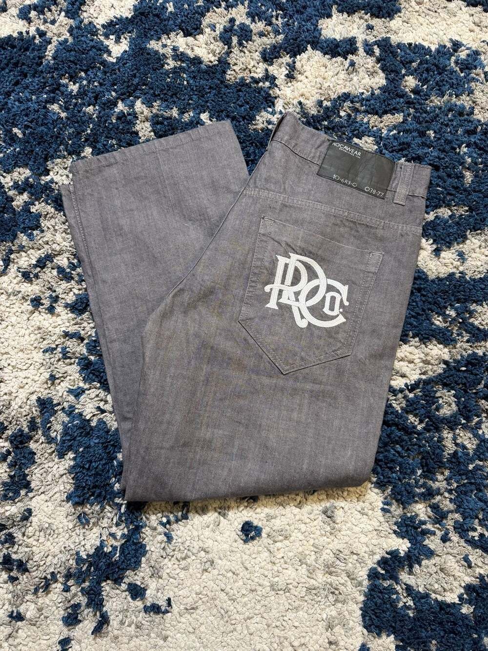 Rocawear Baggy Jeans Size 38 Gray Embroidered Logo Hip Hop Y2K